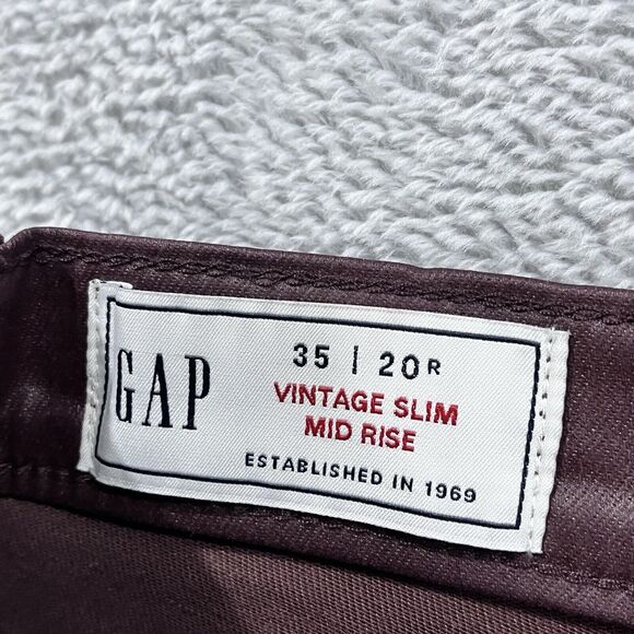 Gap  Vintage Slim Mid Rise Pants‎ 35/ 20R Red Coated Faux Leather Women's - Picture 3 of 9